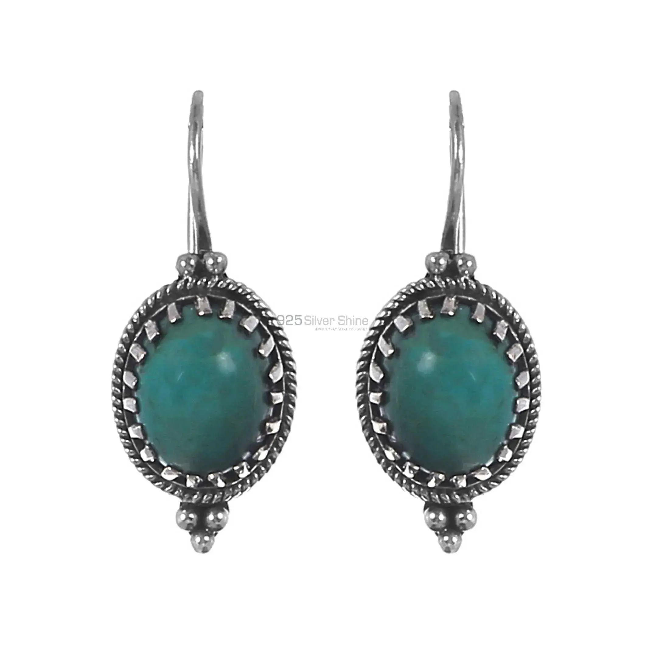 Cabochon Turquoise Gemstone Earring In Sterling Silver Jewelry 925SE193_0