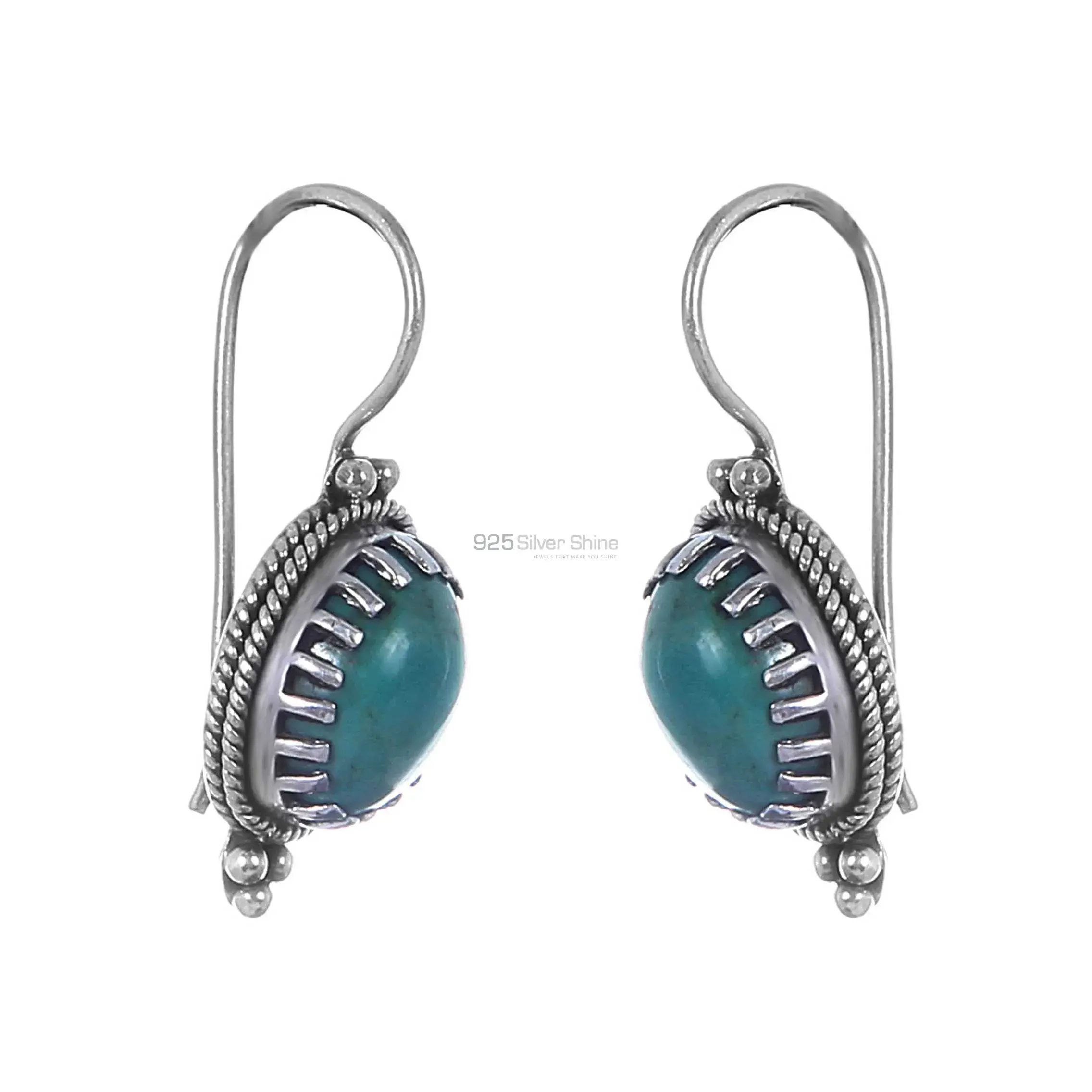 Cabochon Turquoise Gemstone Earring In Sterling Silver Jewelry 925SE193_0