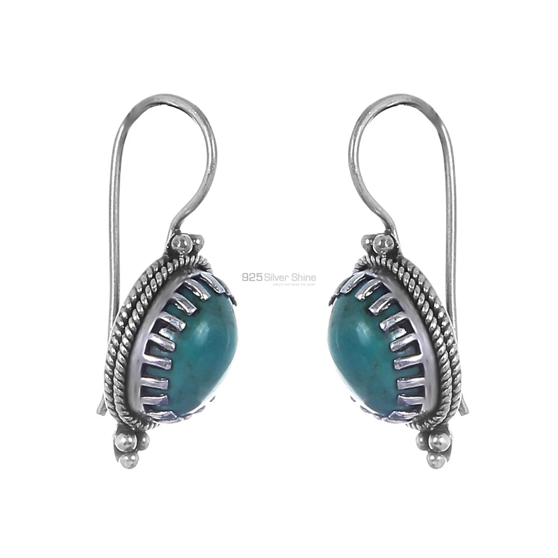 Cabochon Turquoise Gemstone Earring In Sterling Silver Jewelry 925SE193_1