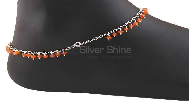 Carnelian Beads Anklet In 925 Sterling Silver Jewelry