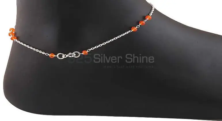 Carnelian Gemstone Handmade Anklet In 925 Silver Jewelry