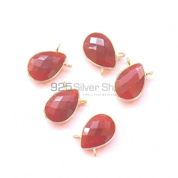 Carnelian Pear Gemstone Double Bail Bezel Sterling Silver Gold Vermeil Gemstone Connector 925GC337