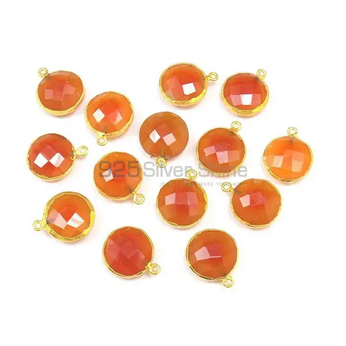 Carnelian Round Gemstone Single Bail Electro Gold Plated Connector 925GC106