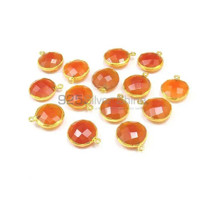 Carnelian Round Gemstone Single Bail Electro Gold Plated Connector 925GC106_0