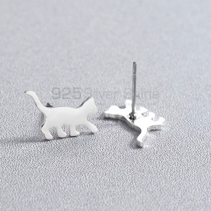 Cat Earring, Animal Minimalist Earring In 925 Sterling Silver AME84