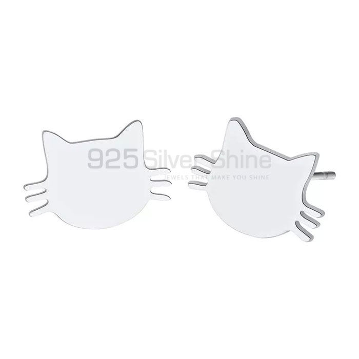Cat Face Earring, Hand Made Animal Minimalist Earring In 925 Sterling Silver AME74