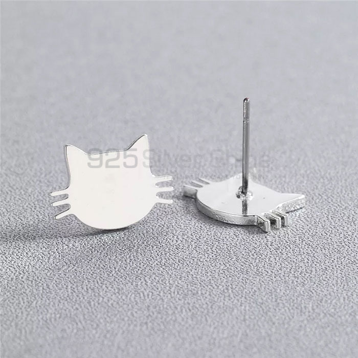 Cat Face Earring, Hand Made Animal Minimalist Earring In 925 Sterling Silver AME74_1