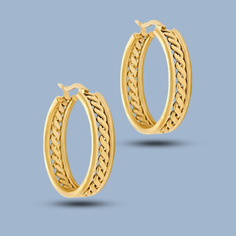 Chain Design 925 Sterling Silver Twisted Hoop Earrings 925She342