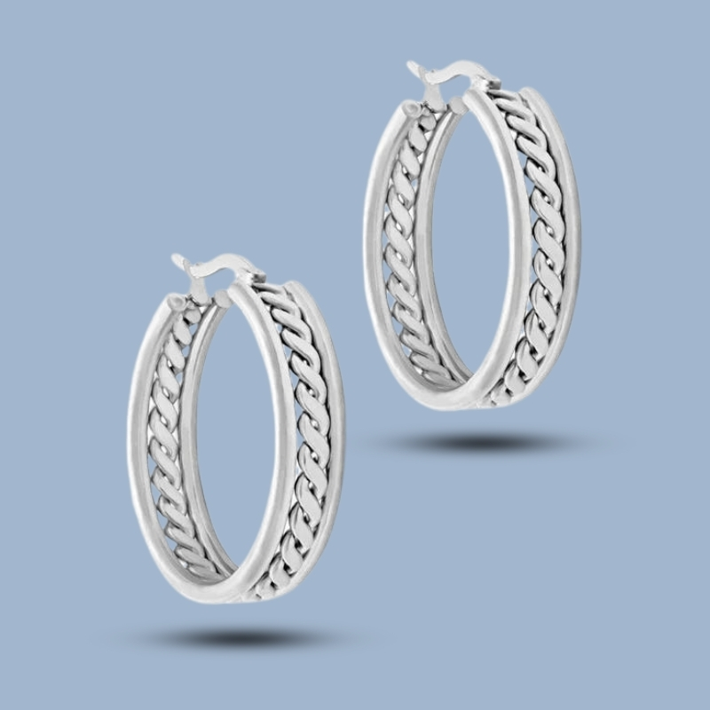 Chain Design 925 Sterling Silver Twisted Hoop Earrings 925She342_0