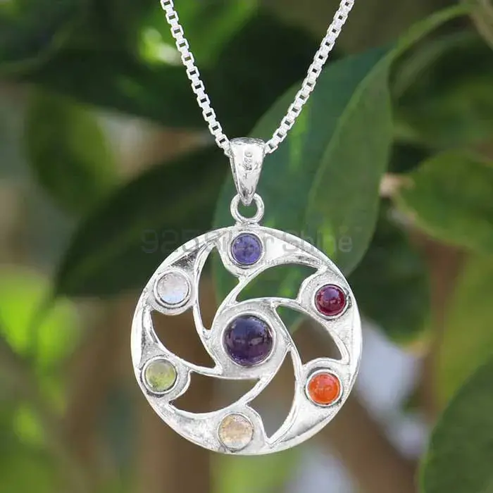 Chakra Gemstone Pendant With Sterling Silver Jewelry For Yoga SSCP104