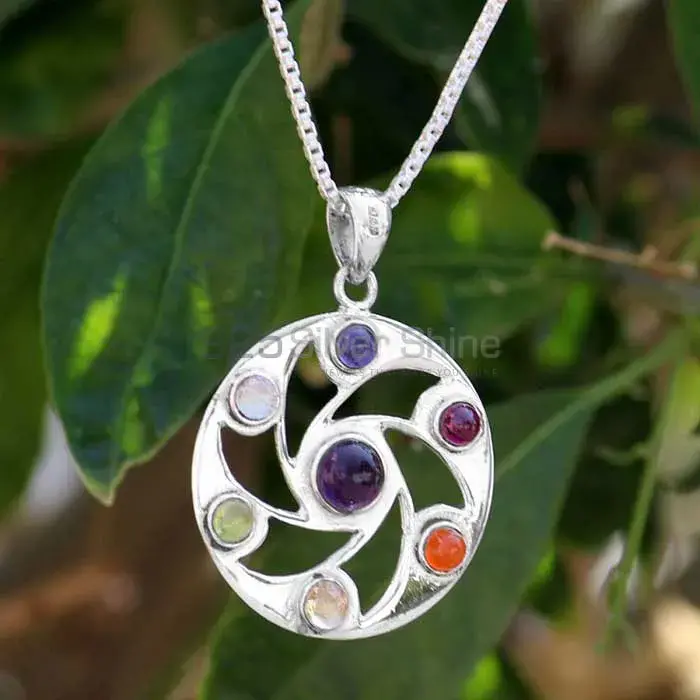 Chakra Gemstone Pendant With Sterling Silver Jewelry For Yoga SSCP104_1