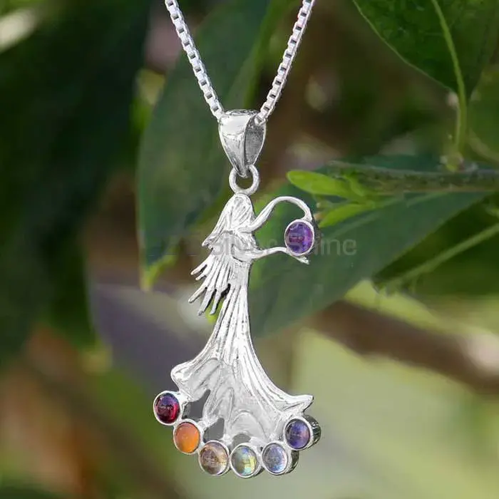 Chakra Meditation 7 Stone Pendant With Sterling Silver SSCP117_0