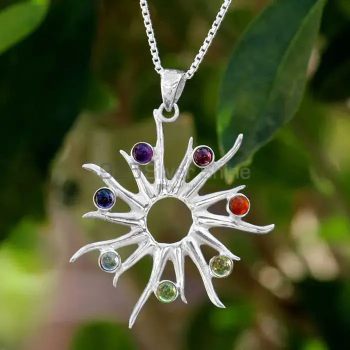 Chakra Meditation Sun Ray Pendant With Sterling Silver Jewelry SSCP119