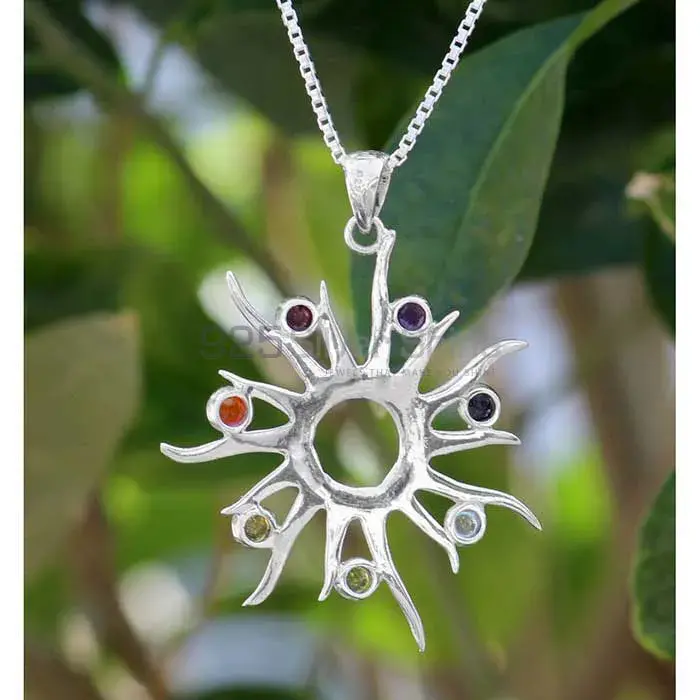 Chakra Meditation Sun Ray Pendant With Sterling Silver Jewelry SSCP119_0