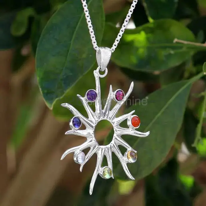Chakra Meditation Sun Ray Pendant With Sterling Silver Jewelry SSCP119_2
