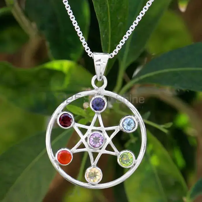 Chakra Yoga Gemstone Pendant With 925 Solid Silver Jewelry SSCP107