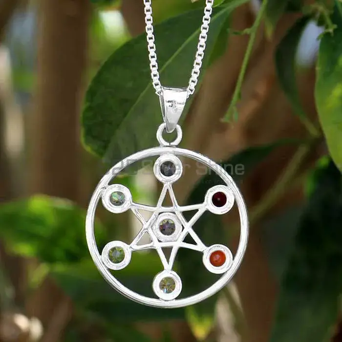 Chakra Yoga Gemstone Pendant With 925 Solid Silver Jewelry SSCP107_0