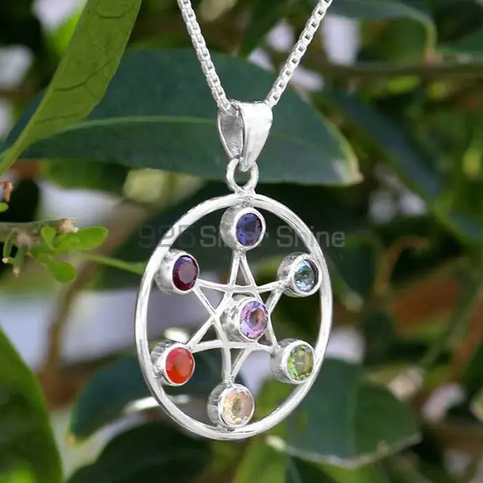 Chakra Yoga Gemstone Pendant With 925 Solid Silver Jewelry SSCP107_2