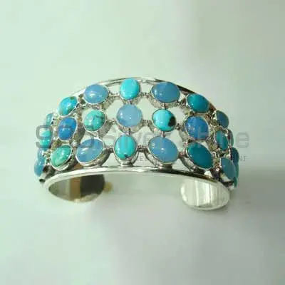 Chalcedony & Turquoise Gemstone Cuff Bangle Or Bracelets with 925 Fine Silver 925SSB308