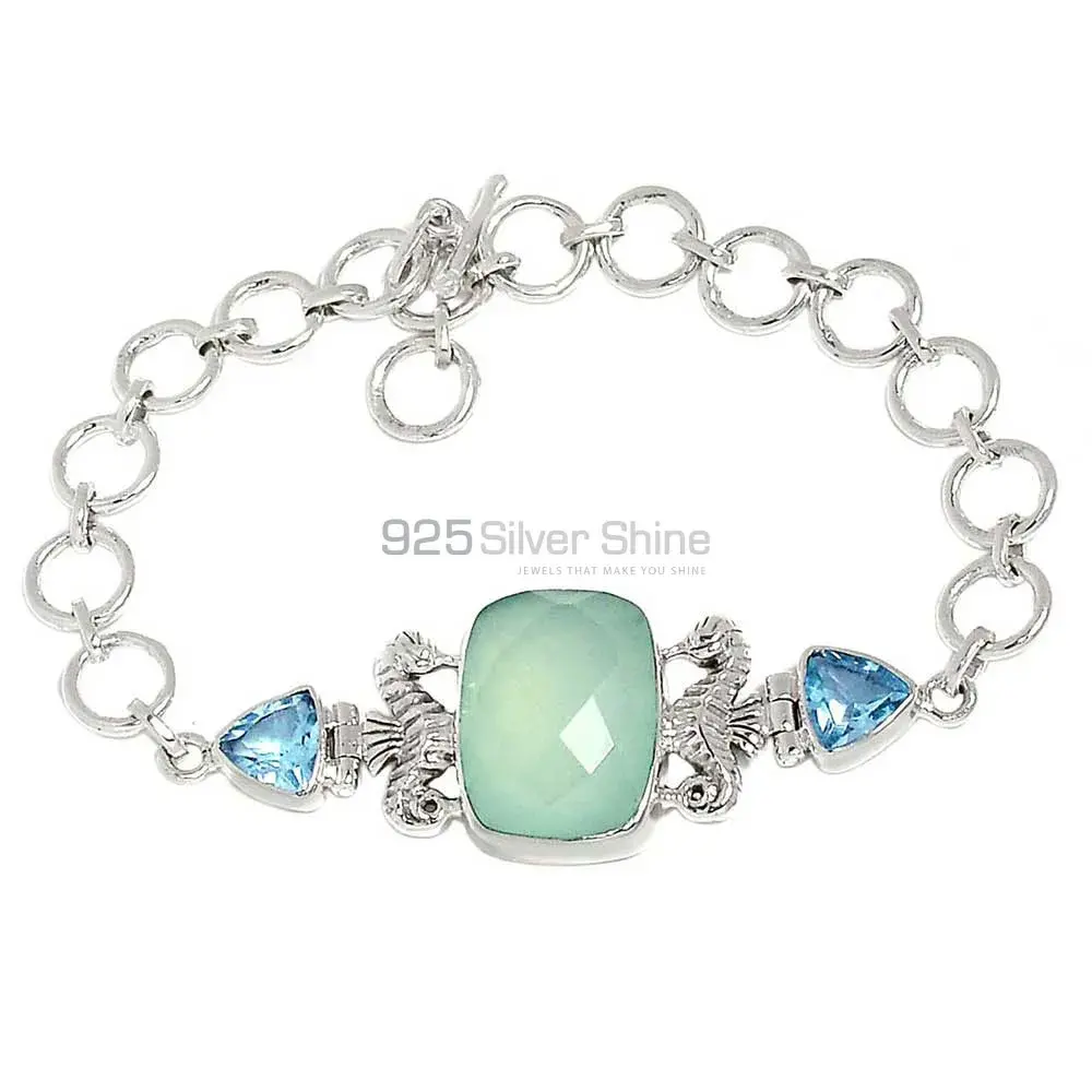 Chalcedony-Blue Topaz Wholesale Gemstone Handmade Bracelets In Solid Sterling Silver Jewelry 925SB298-1
