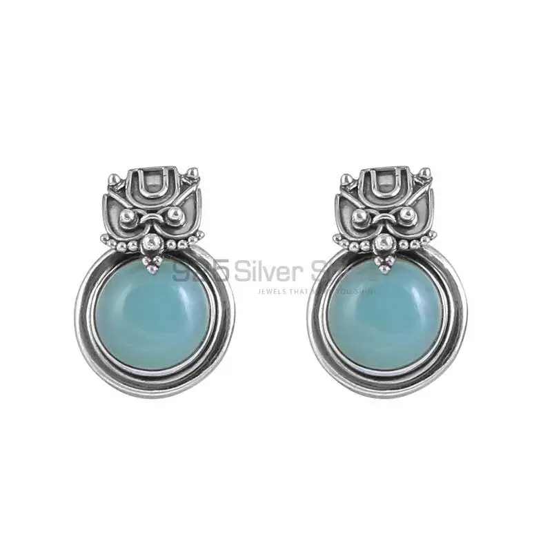 Chalcedony Gemstone Studs Earring In Sterling Silver Jewelry 925SE19