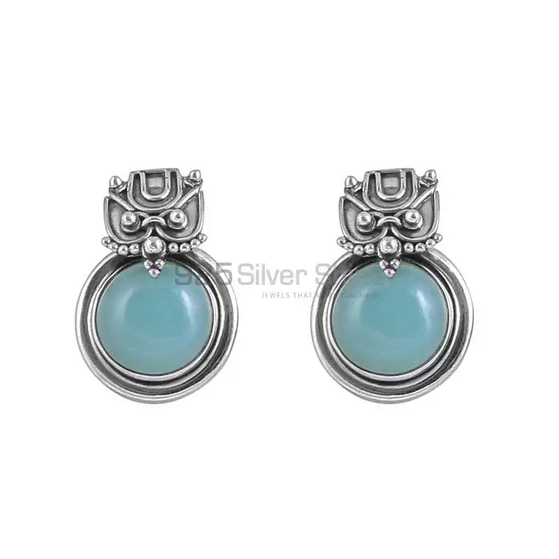 Chalcedony Gemstone Studs Earring In Sterling Silver Jewelry 925SE19_0