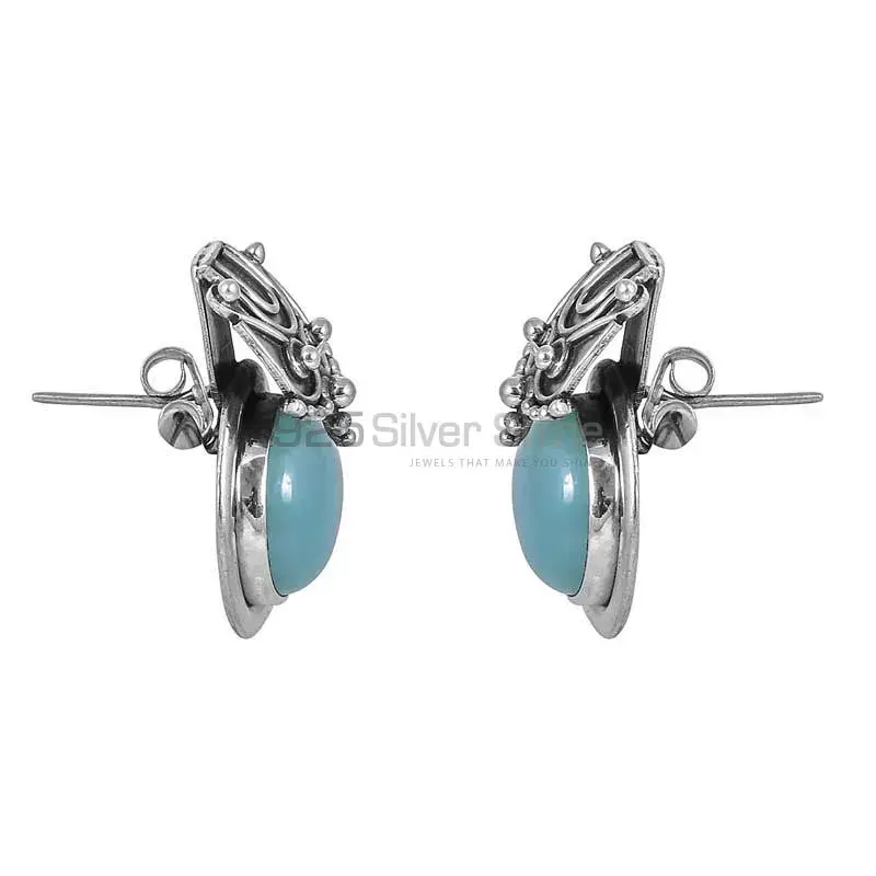 Chalcedony Gemstone Studs Earring In Sterling Silver Jewelry 925SE19_0