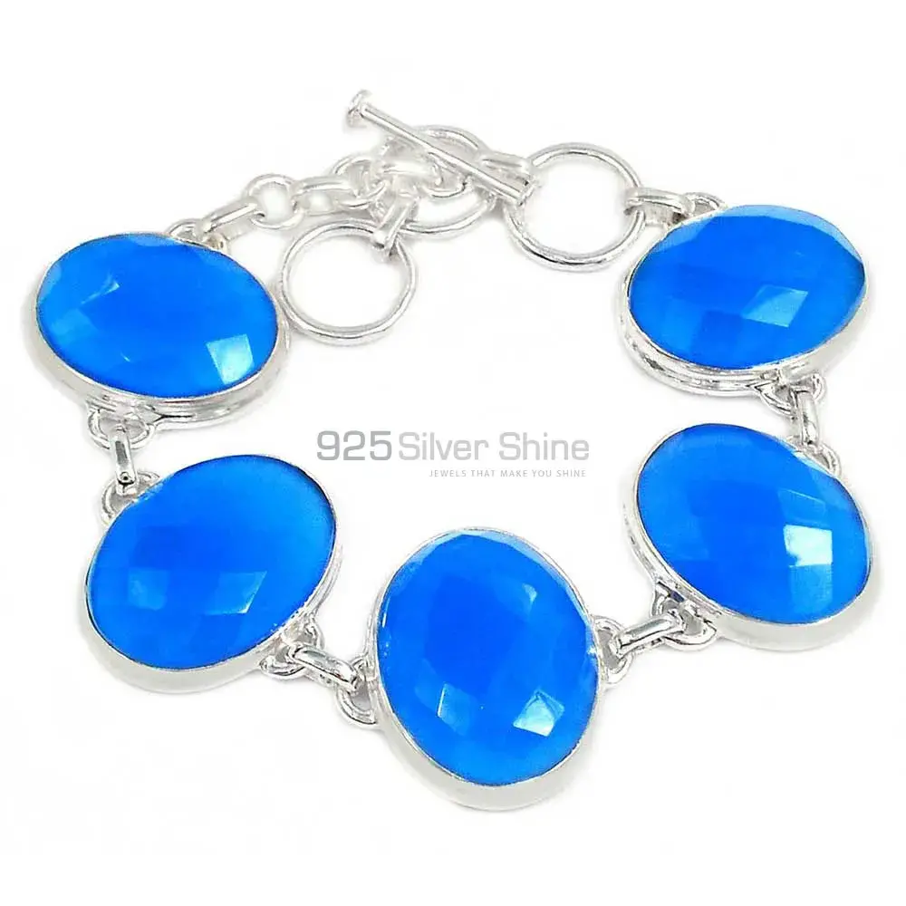 Chalcedony High Quality Gemstone Bracelets Exporters In 925 Solid Silver Jewelry 925SB263-2