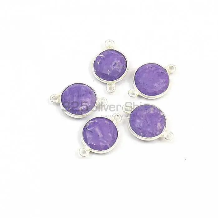 Charoite Round Gemstone Double Bail Bezel Sterling Silver Gemstone Connector 925GC369