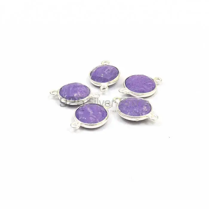 Charoite Round Gemstone Double Bail Bezel Sterling Silver Gemstone Connector 925GC369_0