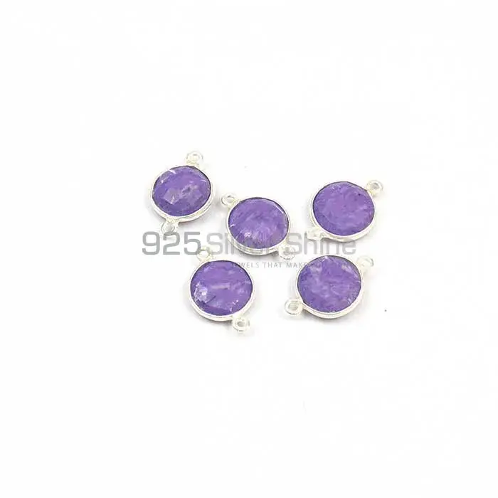 Charoite Round Gemstone Double Bail Bezel Sterling Silver Gemstone Connector 925GC369_1