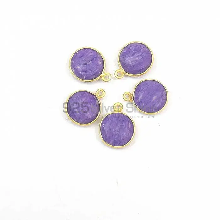 Charoite Round Gemstone Single Bail Bezel Sterling Silver Gold Vermeil Gemstone Connector 925GC368