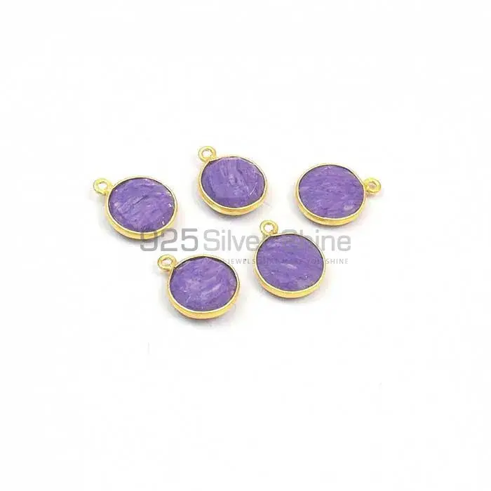 Charoite Round Gemstone Single Bail Bezel Sterling Silver Gold Vermeil Gemstone Connector 925GC368_0