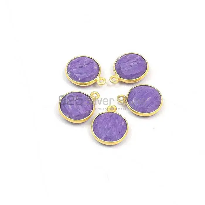 Charoite Round Gemstone Single Bail Bezel Sterling Silver Gold Vermeil Gemstone Connector 925GC368_1