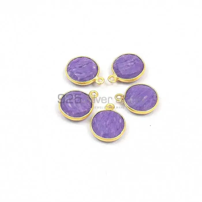 Charoite Round Gemstone Single Bail Bezel Sterling Silver Gold Vermeil Gemstone Connector 925GC368_2