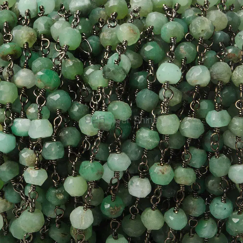 Chrysoprase Faceted Rondell Rosary Chain. "Wire Wrapped 1 Feet Roll Chain" 925RC117