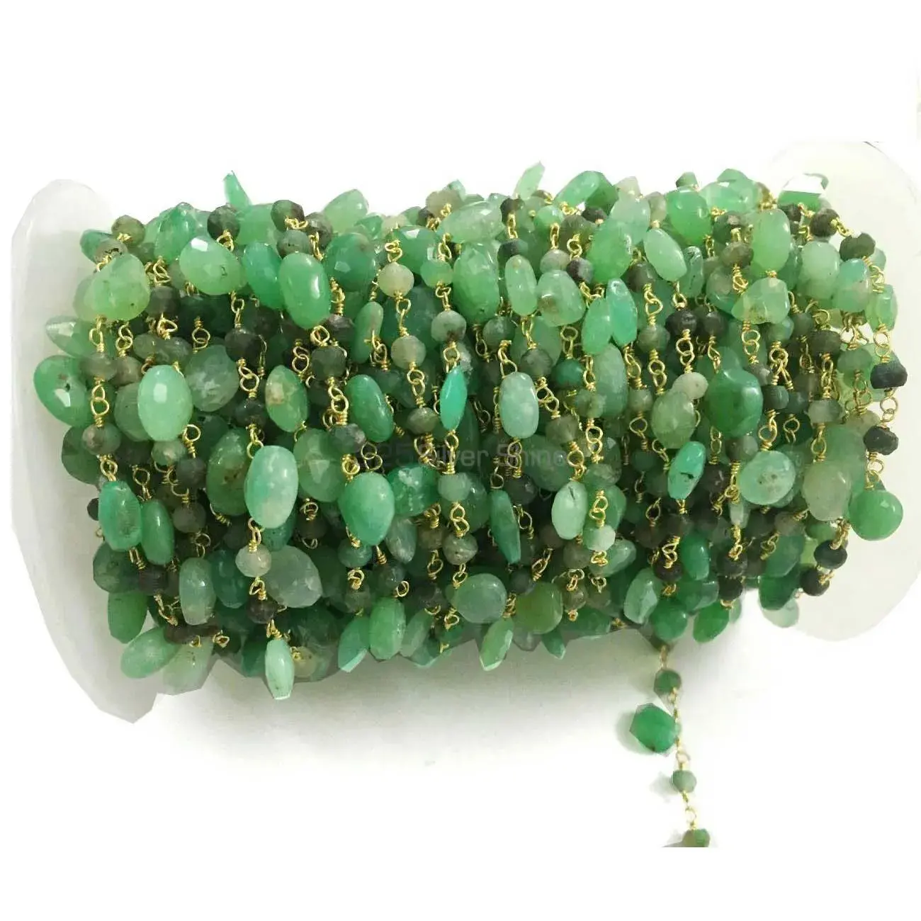 Chrysoprase Gemstone Rosary Chain. "Wire Wrapped 1 Feet Roll Chain" 925RC188