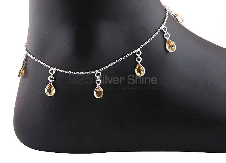 Citrine Cut Stone Anklet In 925 Sterling Silver Jewelry