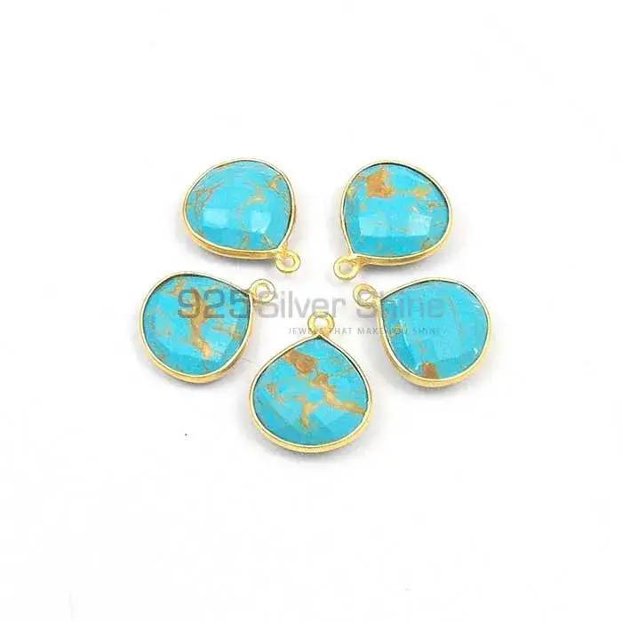 Copper Turquoise Round Gemstone Double Bail Bezel Sterling Silver Gemstone Connector 925GC361_1