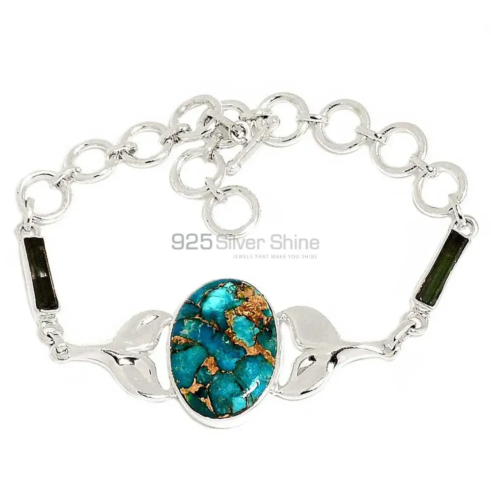 Copper Turquoise Top Quality Gemstone Bracelets Wholesaler In Fine Sterling Silver Jewelry 925SB297-4