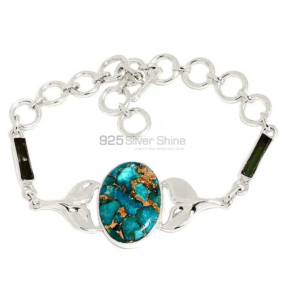 Copper Turquoise Gemstone Bracelets In Fine Sterling Silver Jewelry 925SB297-4