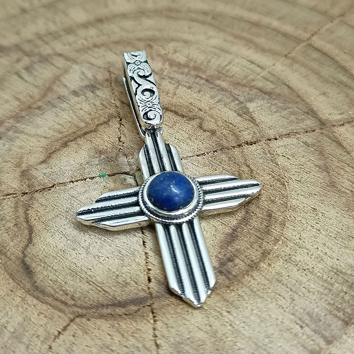 Cross Oxidised 925 Silver Pendant In Natural Lapis Lazuli Gemstone 925NSP19