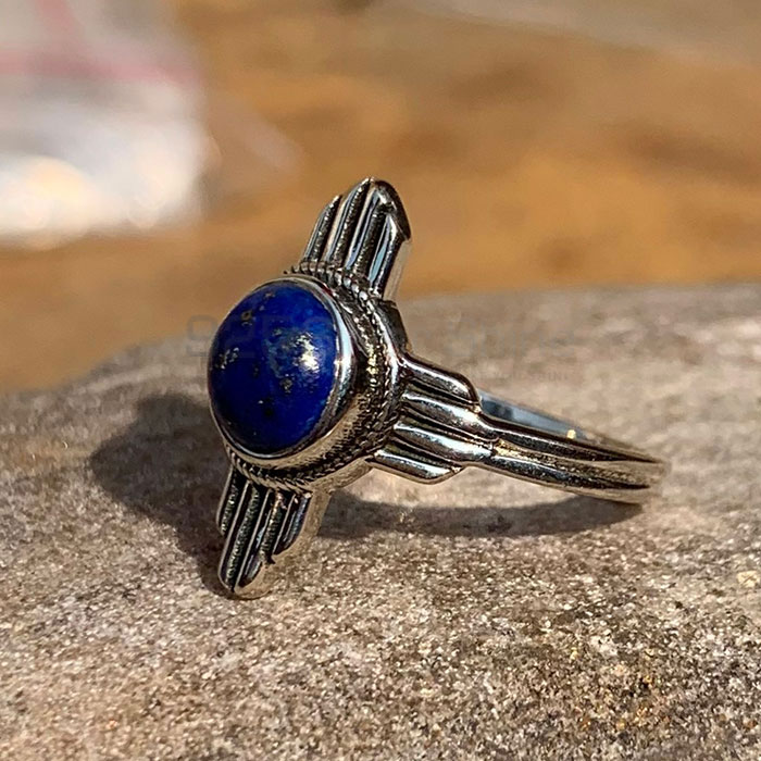 Cross Sing Lapis Lazuli Gemstone Ring In Sterling Silver SSR192-1_2