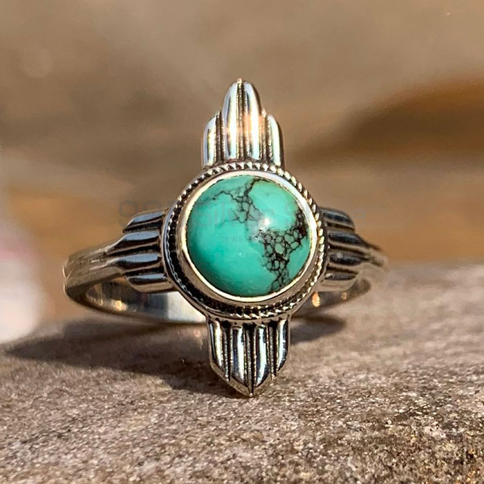 Cross Sing Turquoise Gemstone Ring In Sterling Silver SSR192-2