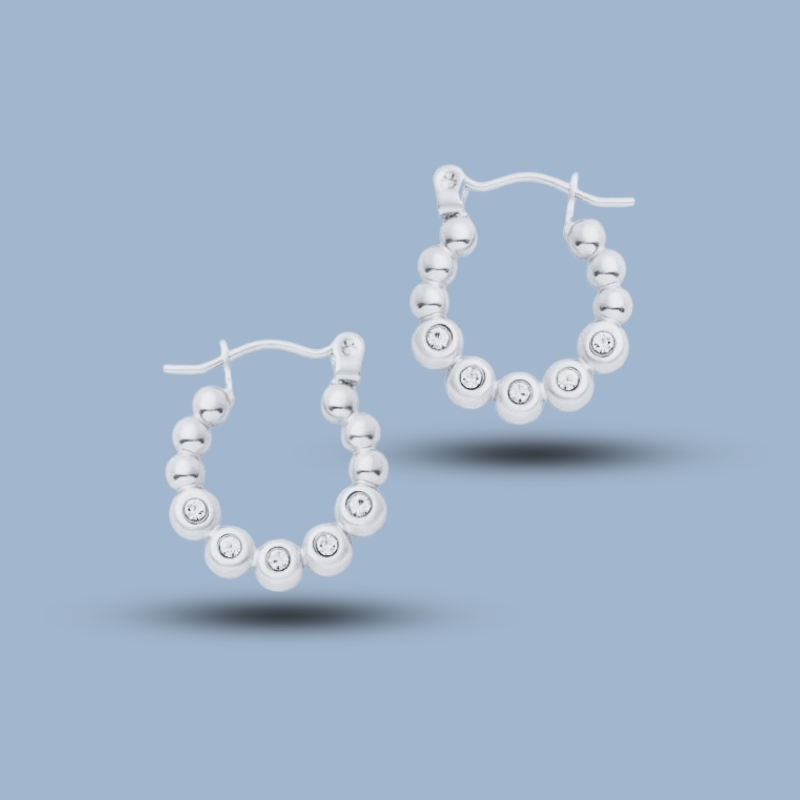 Cubic Zirconia Circle Earrings 925 Sterling Silver Sleeper Tapered Hoops Earring 925She179_0