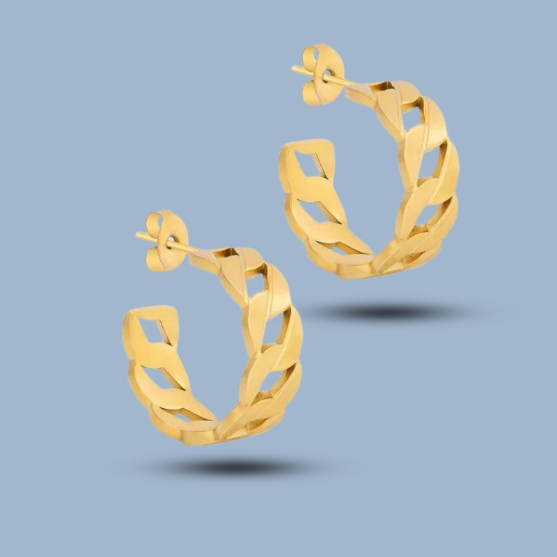 Curb Chain 925 Sterling Silver Stud Hoop Earring 925She278