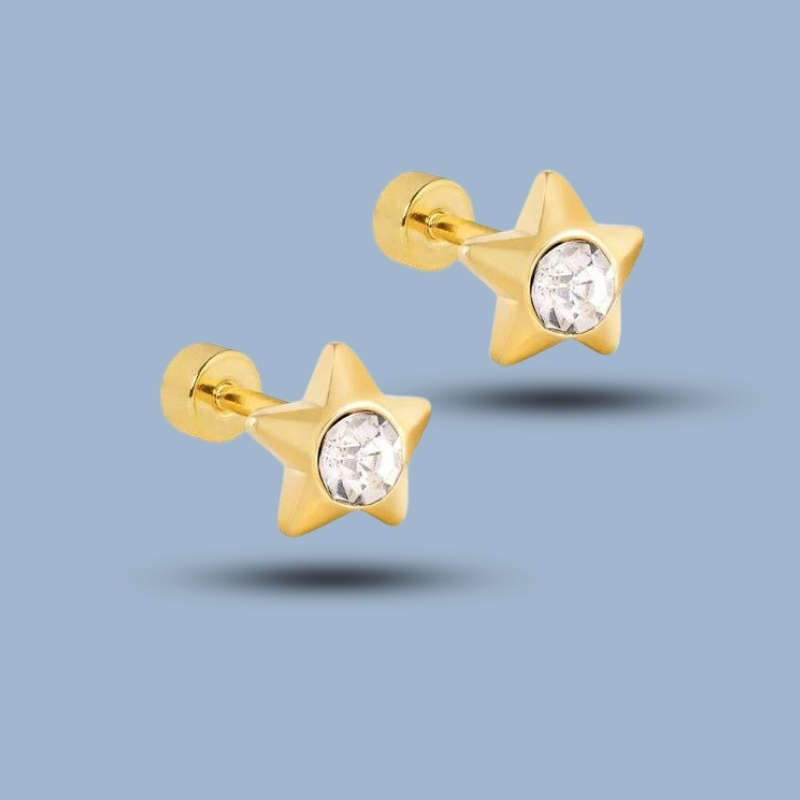 Cz Gemstone 925 Sterling Silver Star Design Stud Earring 925She181