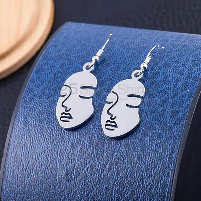 Dangle Face Minimalist Earring In Sterling Silver FCME97_1