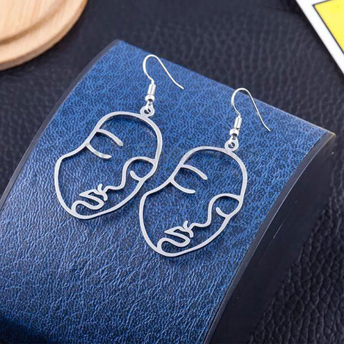 Dangle Face Minimalist Earring In Sterling Silver FCME97_2