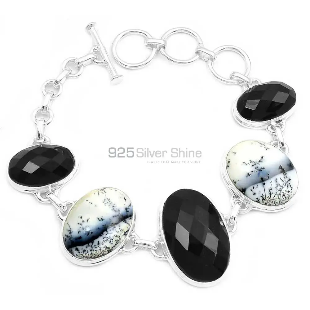 Dendrite Opal-Black Onyx Gemstone Handmade Bracelets In Solid Sterling Silver Jewelry 925SB287_0